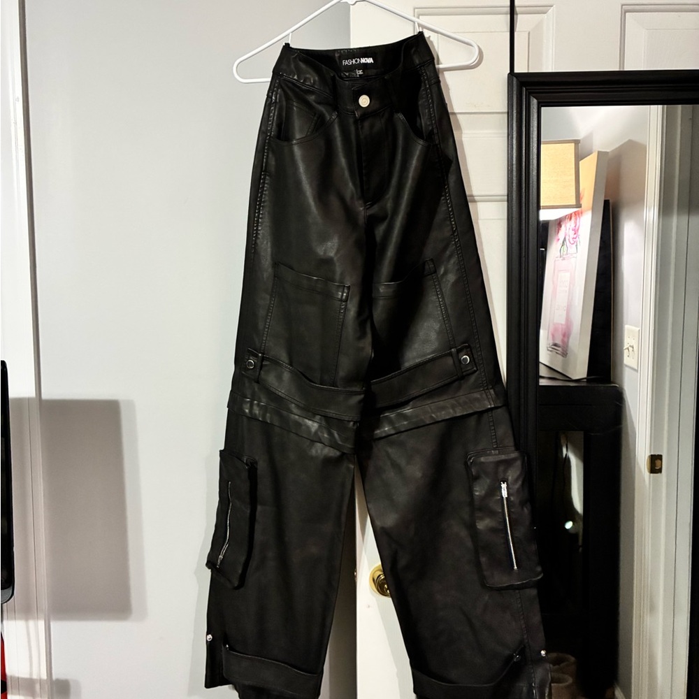 Fashion Nova Black Leather-Style Pants